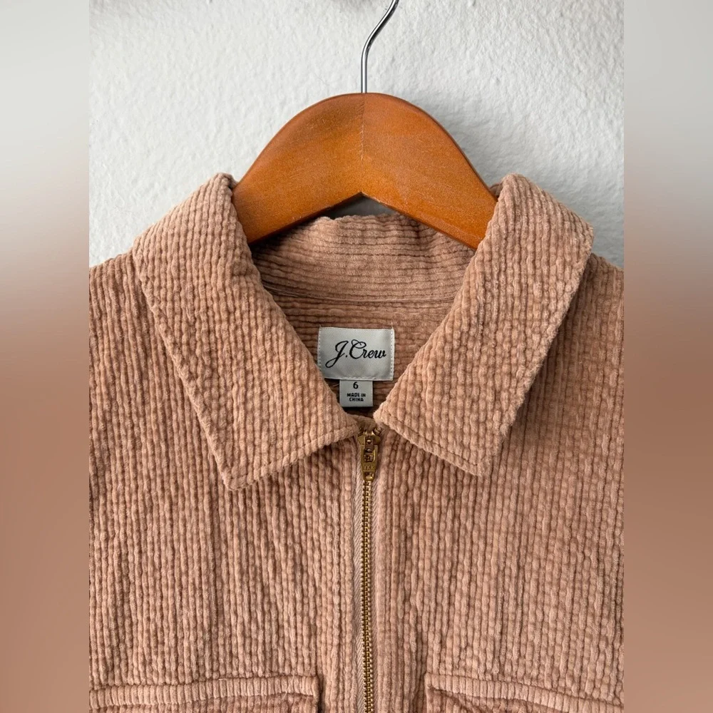 J. Crew Zip Front Cinched Waist Textured Corduroy Dress Pale Mocha Women Size 6